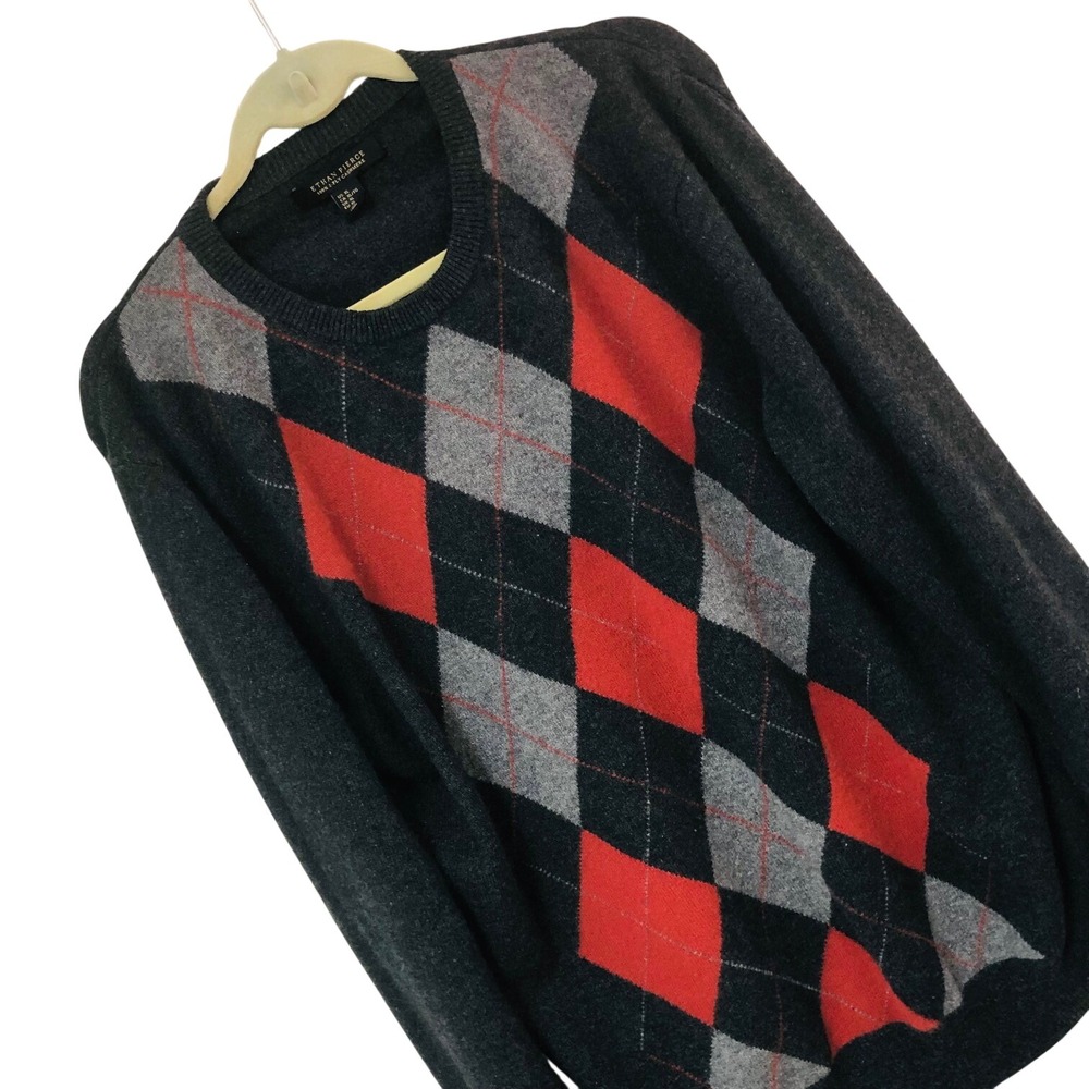 Ethan Pierce Argyle 2-Ply Cashmere Sweater Mens XL Old Money Preppy Grandpa Core